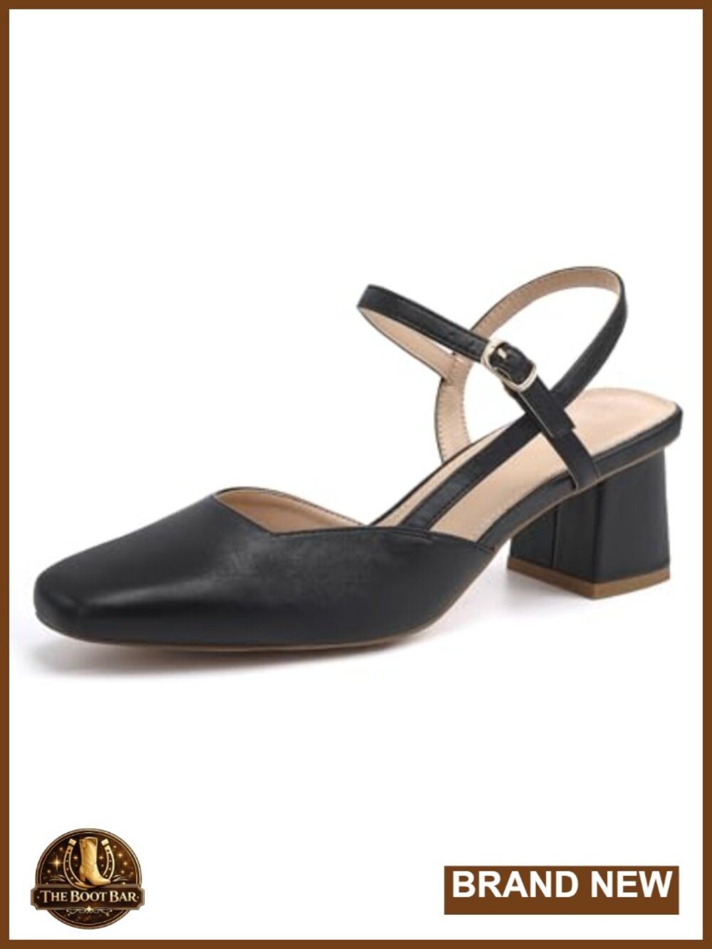Women's Slingback Chunky Low Heels Faux Leather Square Toe Dress Pumps
